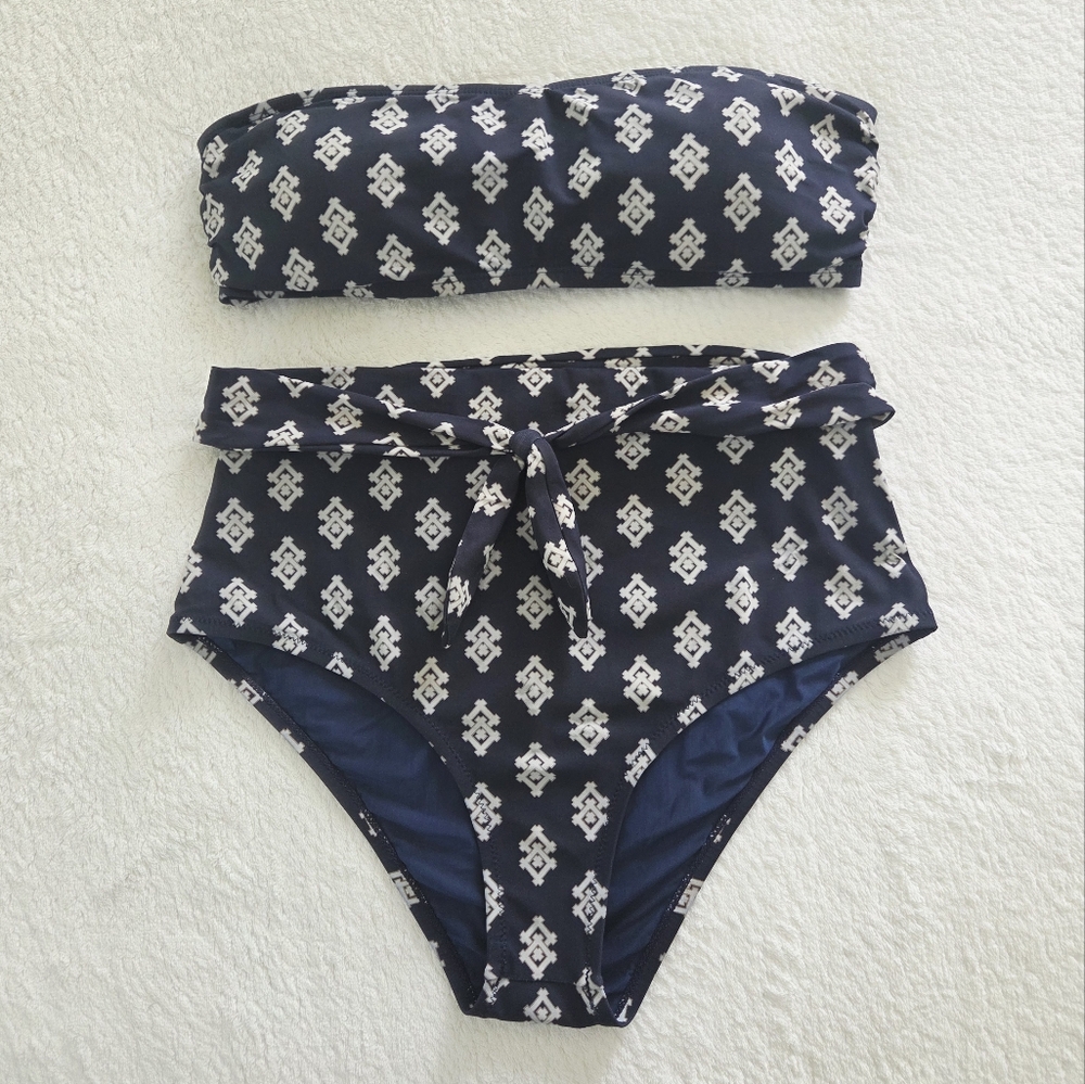 Tory Burch ✨️ Navy Double Diamond Two Piece Women's Swimsuit Size M - Picture 3 of 14